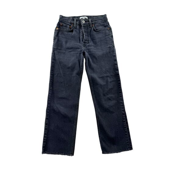 Re/Done Denim - Re/Done 70s Stove Pipe Jeans Faded Black 24 Button Fly Raw Hem High Waist Crop